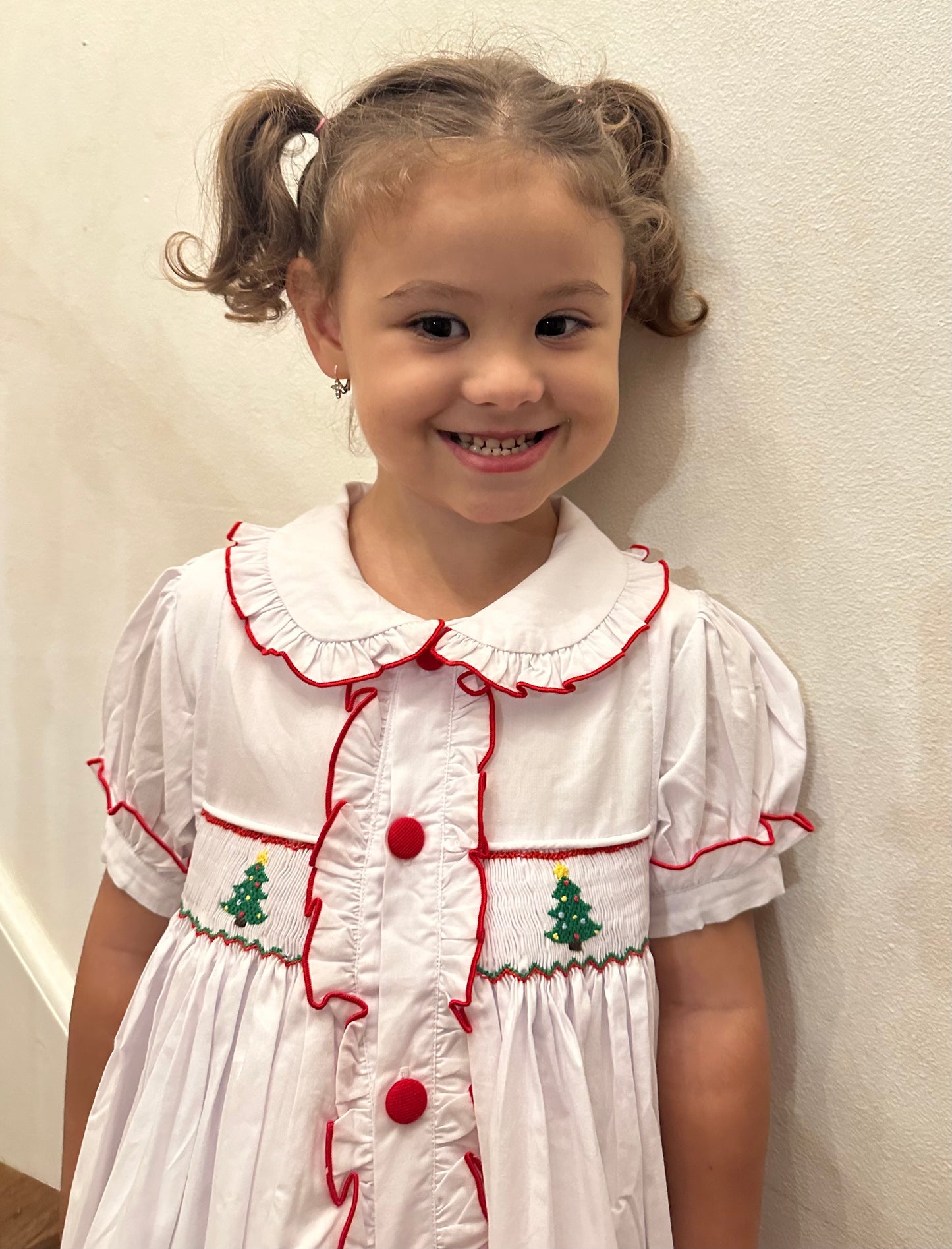 Christmas Tree Button Down Smocked Dress